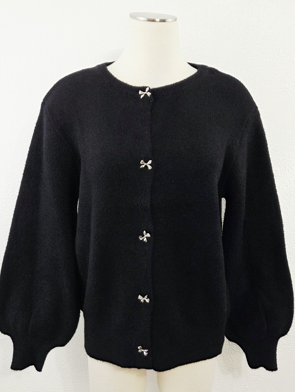 Drew Moylie cardigan sweater black silver bow buttons coquette women's large NWT